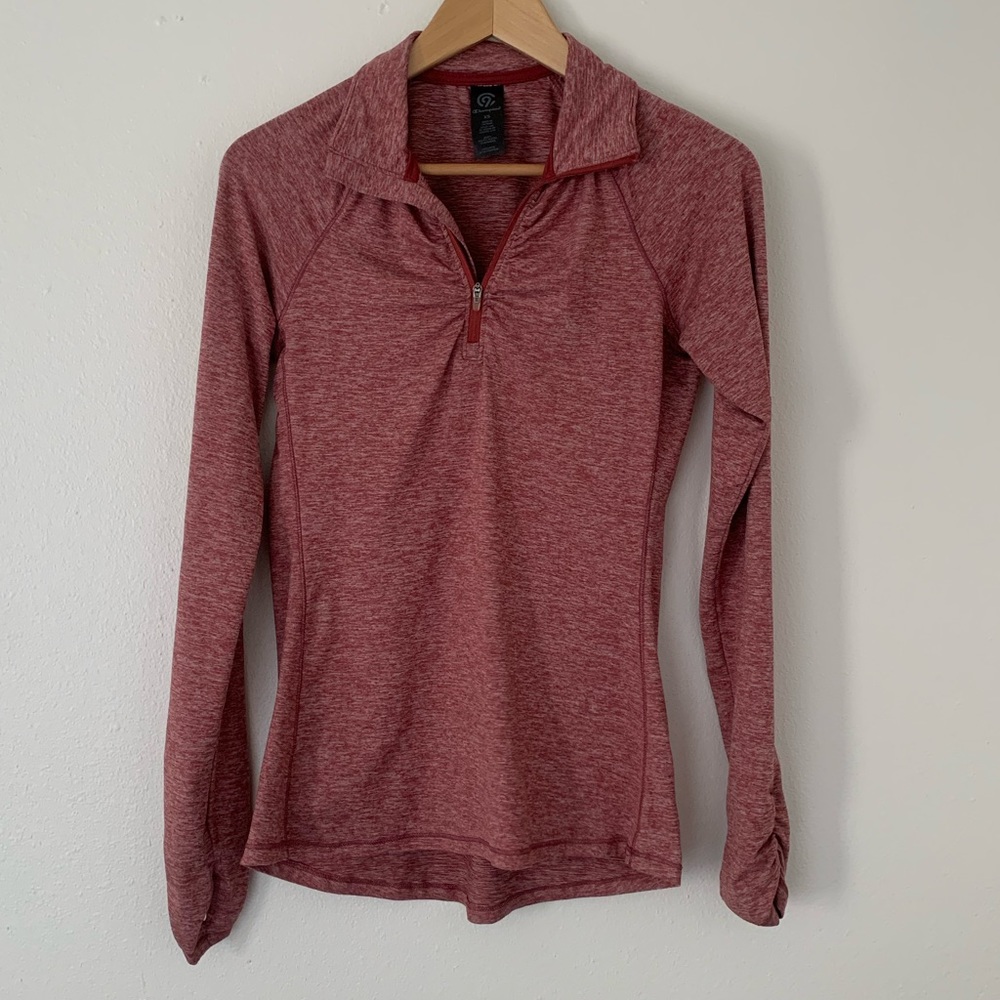 CHAMPION | Pink Heathered Quarter-Zip Pull-Over Athletic Jacket with Thumb Holes